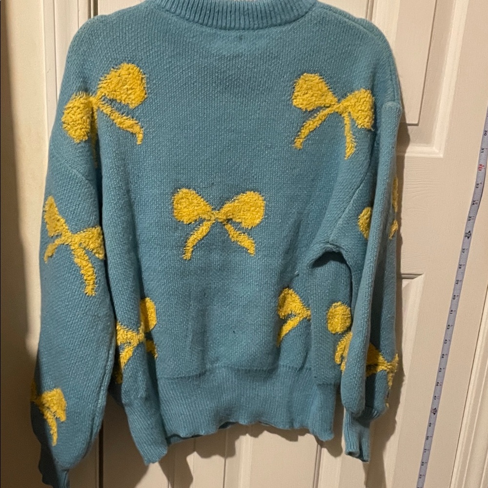 POL Women's Teal Sweater with Yellow Bow Details - Picture 6 of 10